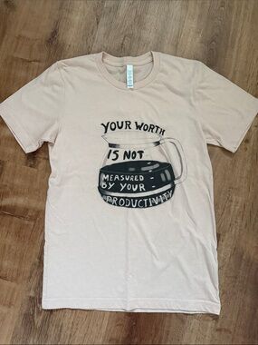 Light Pink Graphic Tee - 'Your Worth' Coffee Design